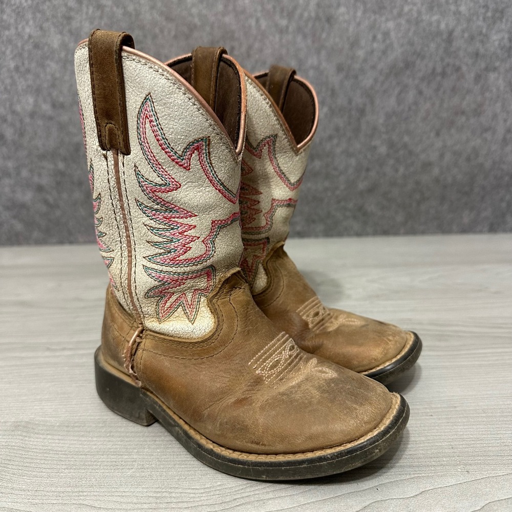 Shyanne Little Cady Boots‎ Girls Size 10 Brown White Square Toe Western Cowgirl
